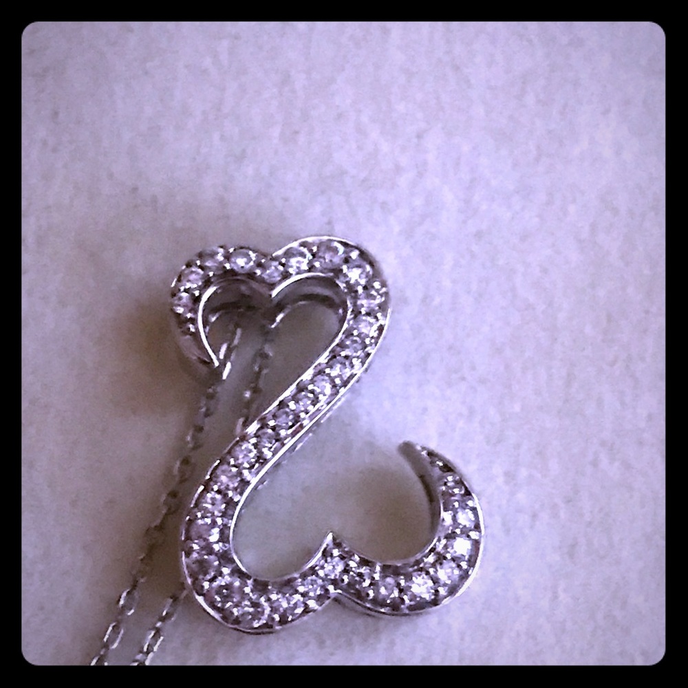 14 K White Gold Open Heart Necklace 1/4 ct .